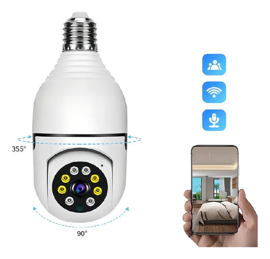 2en 1 Cámara y Foco de Seguridad Panorámica 360° WiFi-Detección de Movimiento -HD
