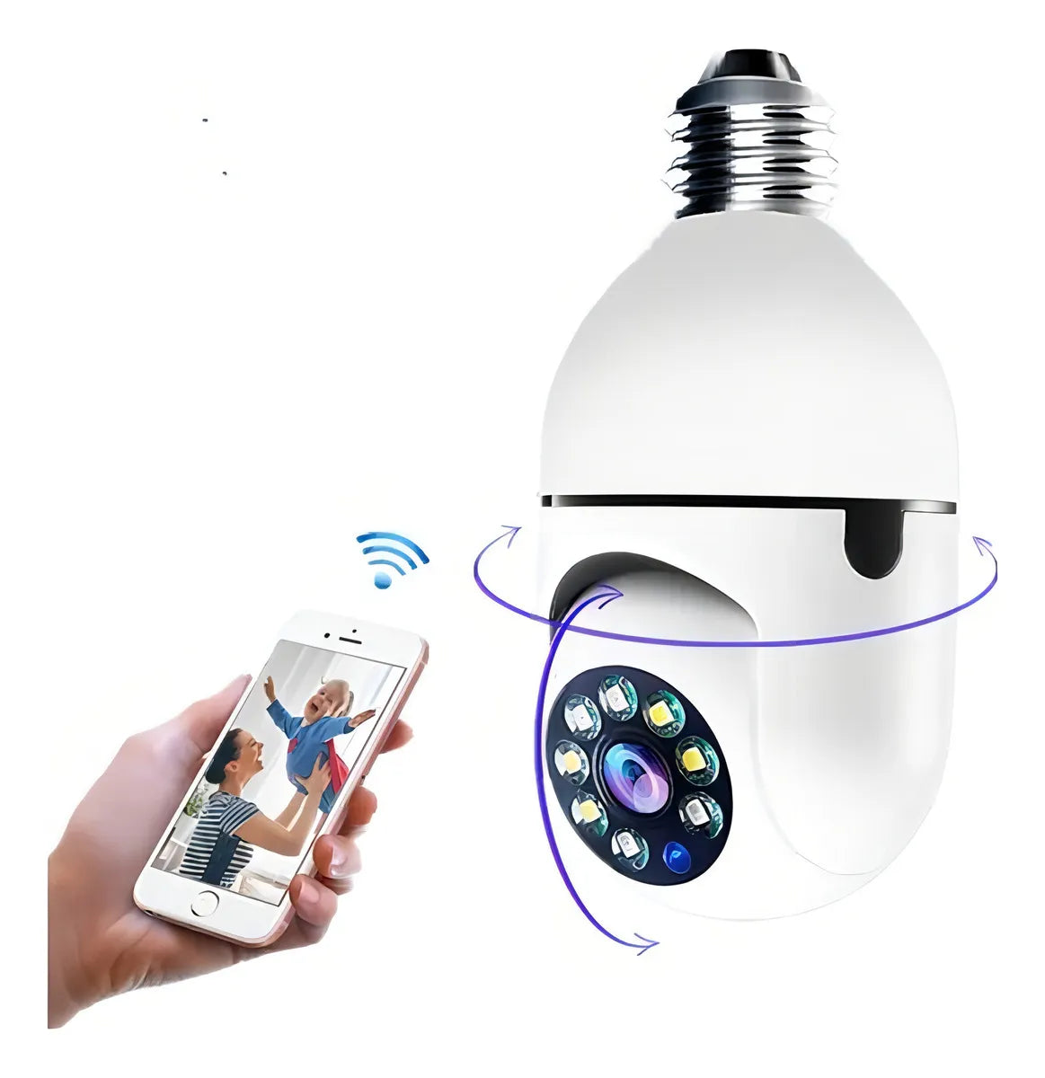 2en 1 Cámara y Foco de Seguridad Panorámica 360° WiFi-Detección de Movimiento -HD